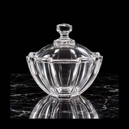 Crystal candy bowl on black marble