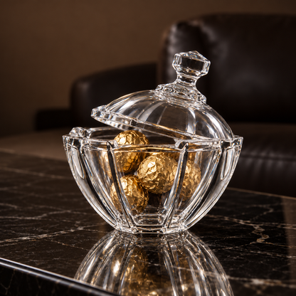 Crystal candy bowl with chocolates in living room