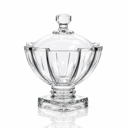 Crystal footed candy bowl with lid