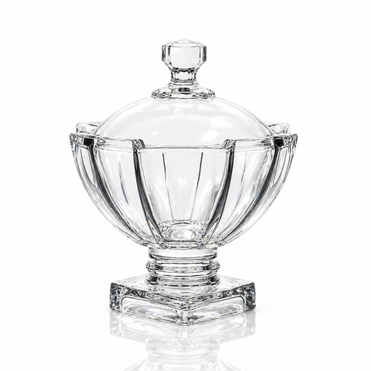 Crystal footed candy bowl with lid
