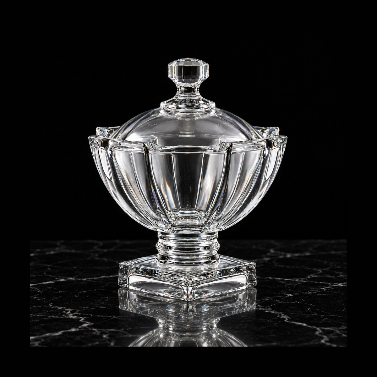 Crystal candy bowl on black marble