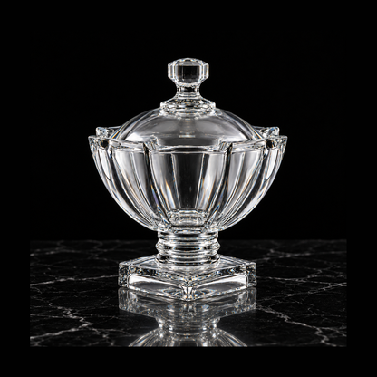 Crystal candy bowl on black marble