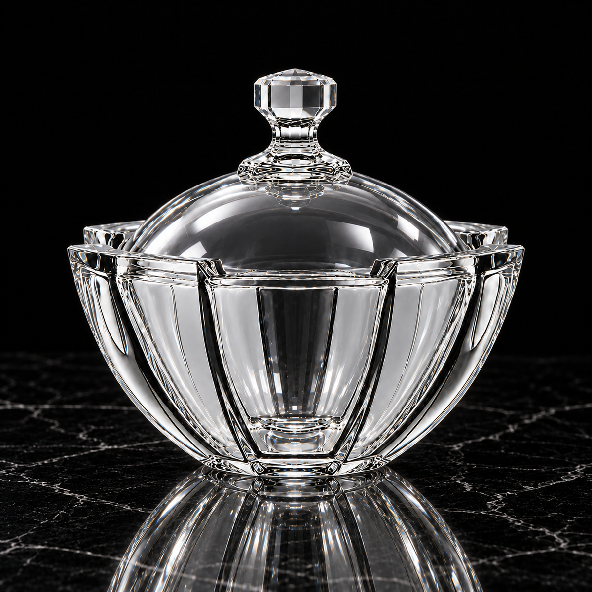 K-485 crystal candy bowl on black marble