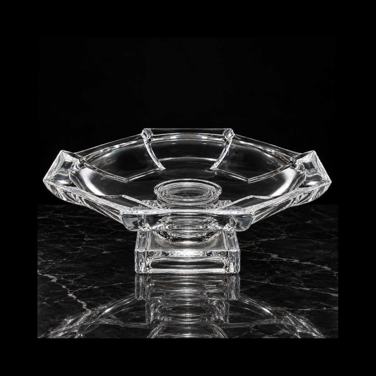 Crystal platter on black marble