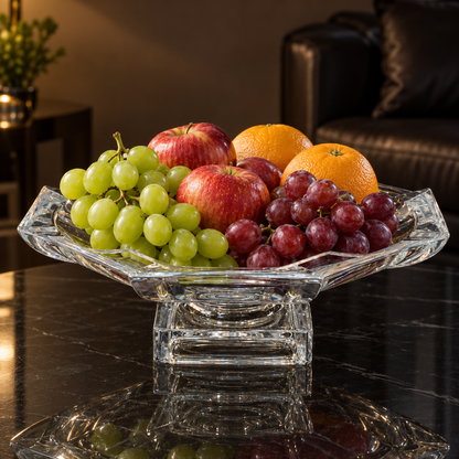 Crystal platter with fruit in living room