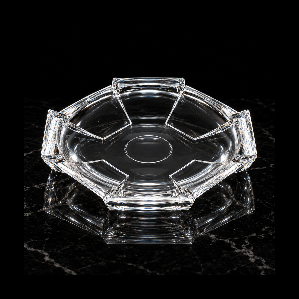 Crystal plate on black marble