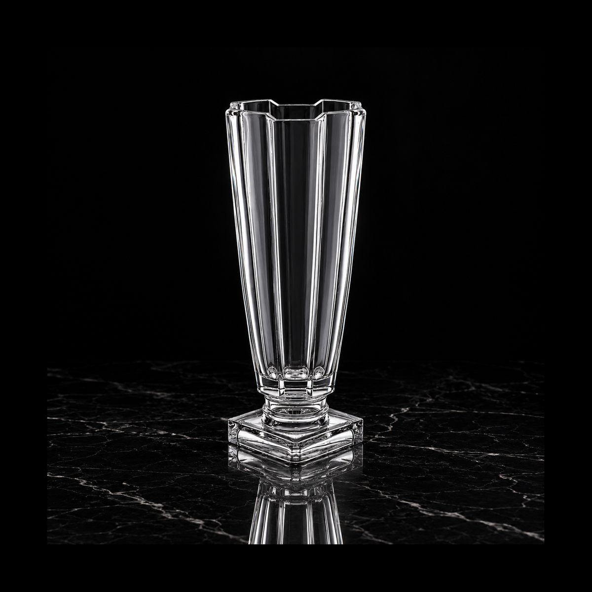 Crystal vase on black marble
