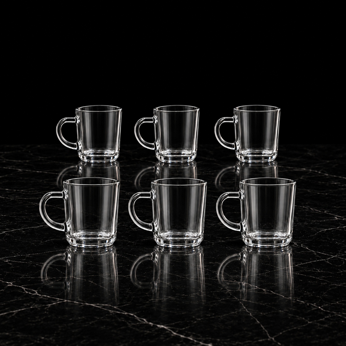 M-101 glass mugs on black marble