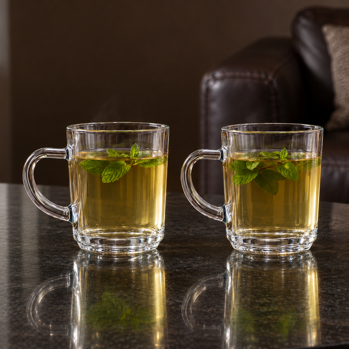 M-101 glass mugs with mint tea