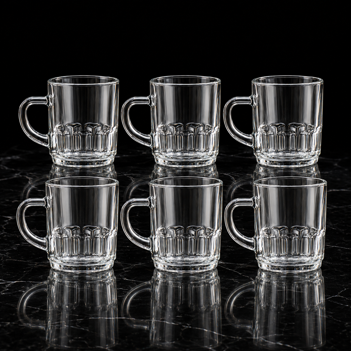 M-102 glass mugs on black marble
