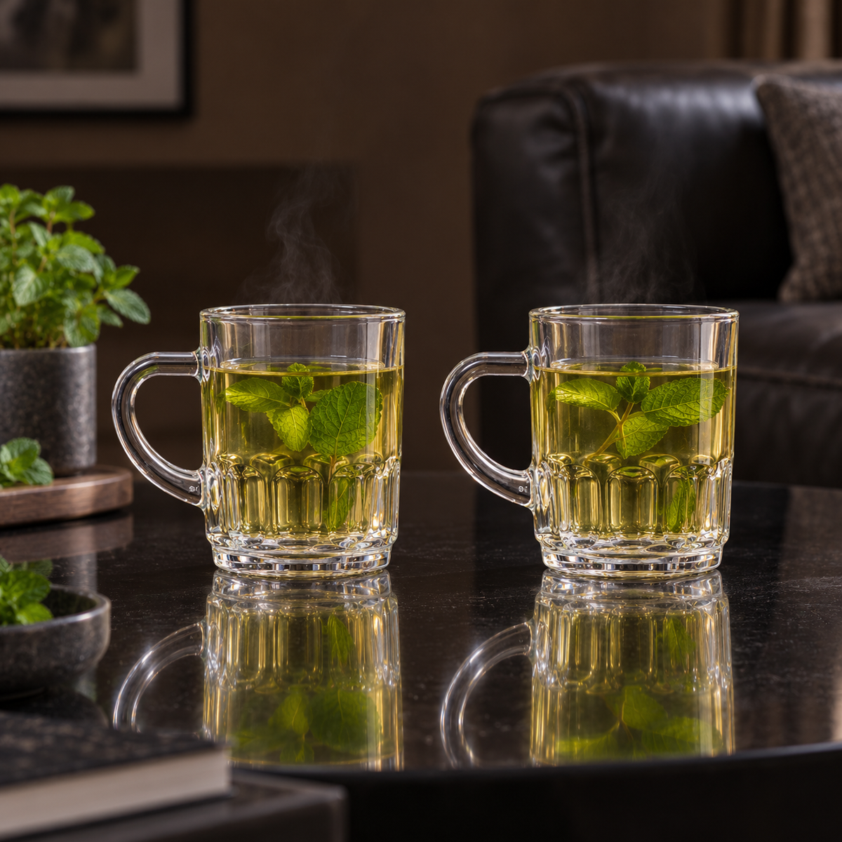 M-102 glass mugs with mint tea