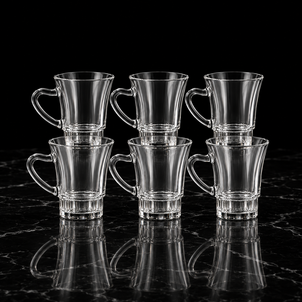 M-104 glass mugs on black marble