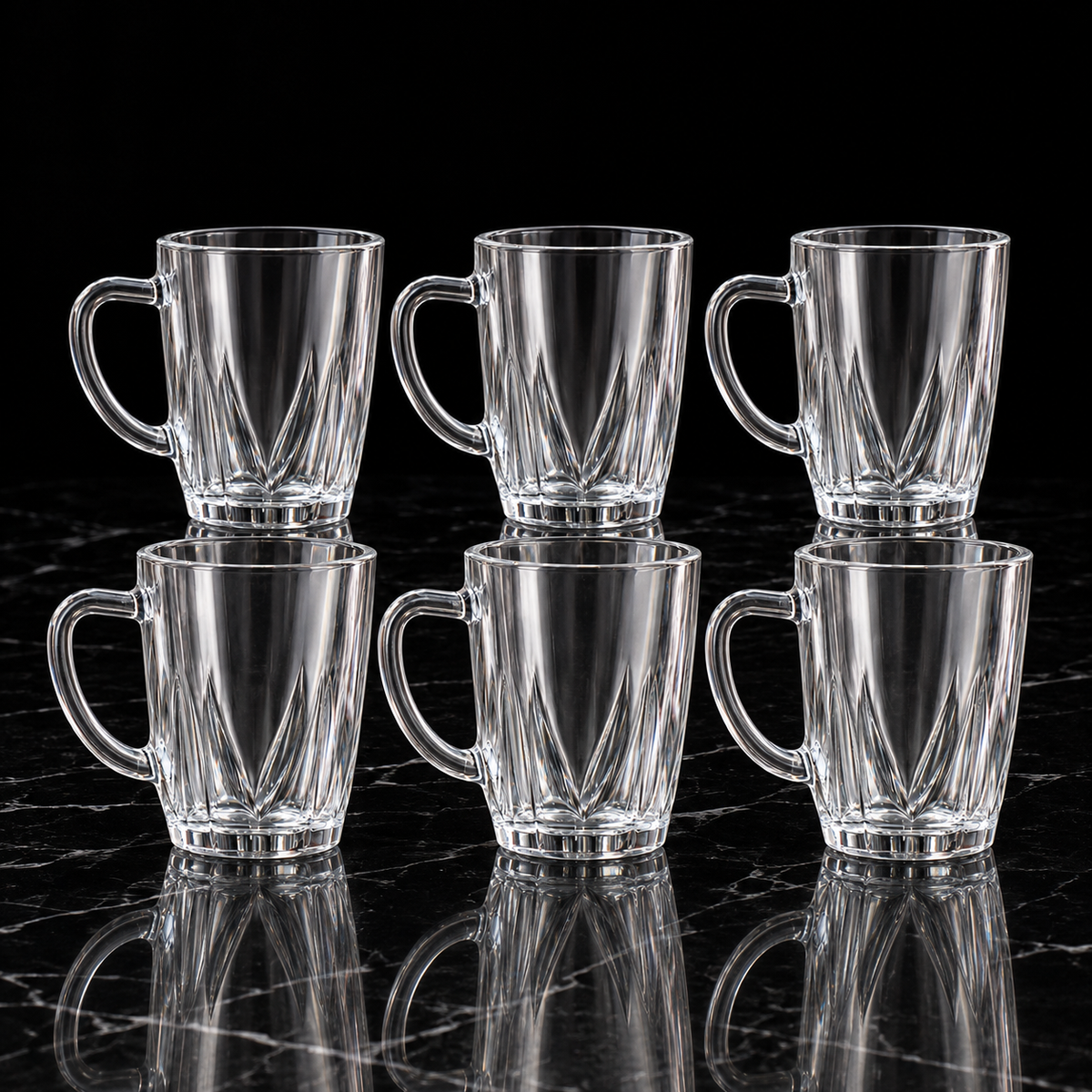 M-105 glass mugs on black marble