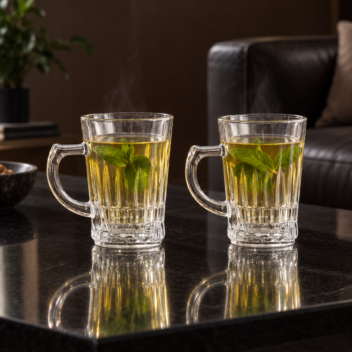 M-106 glass mugs with mint tea