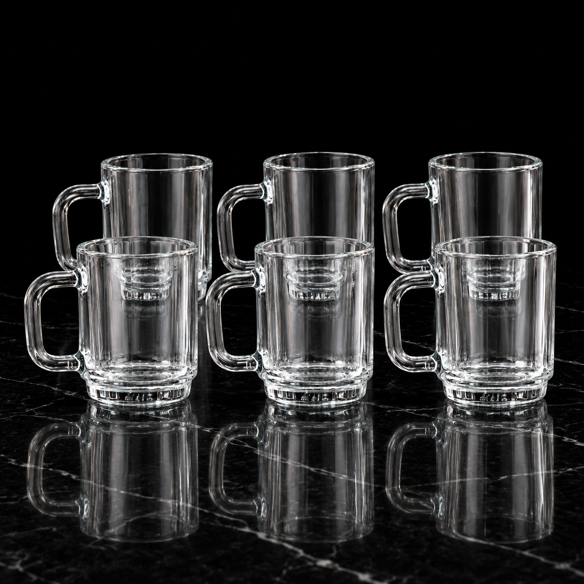 M-111 glass mugs on black marble