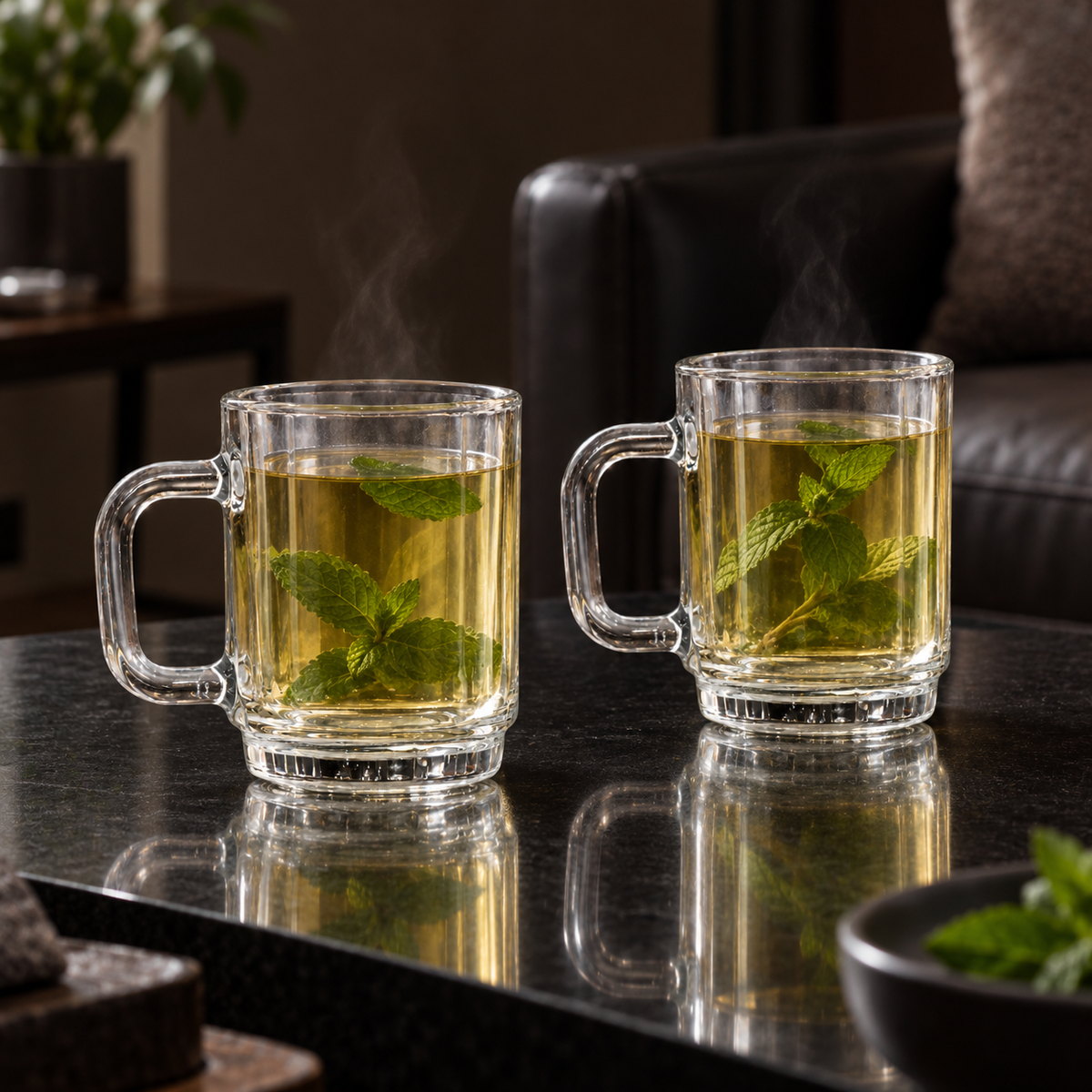 M-111 glass mugs with mint tea