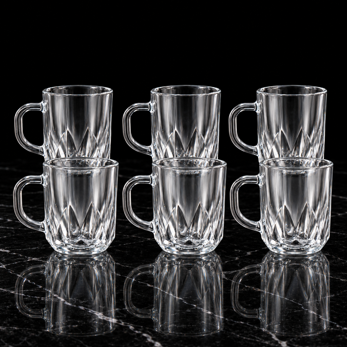 M-112 glass mugs on black marble