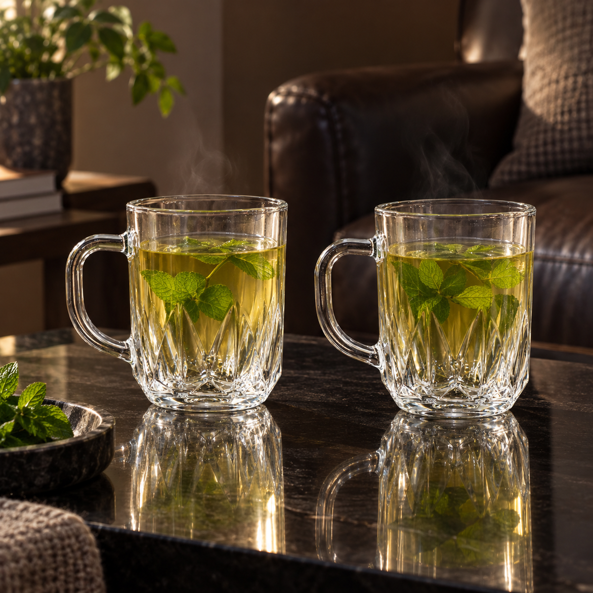 M-112 glass mugs with mint tea
