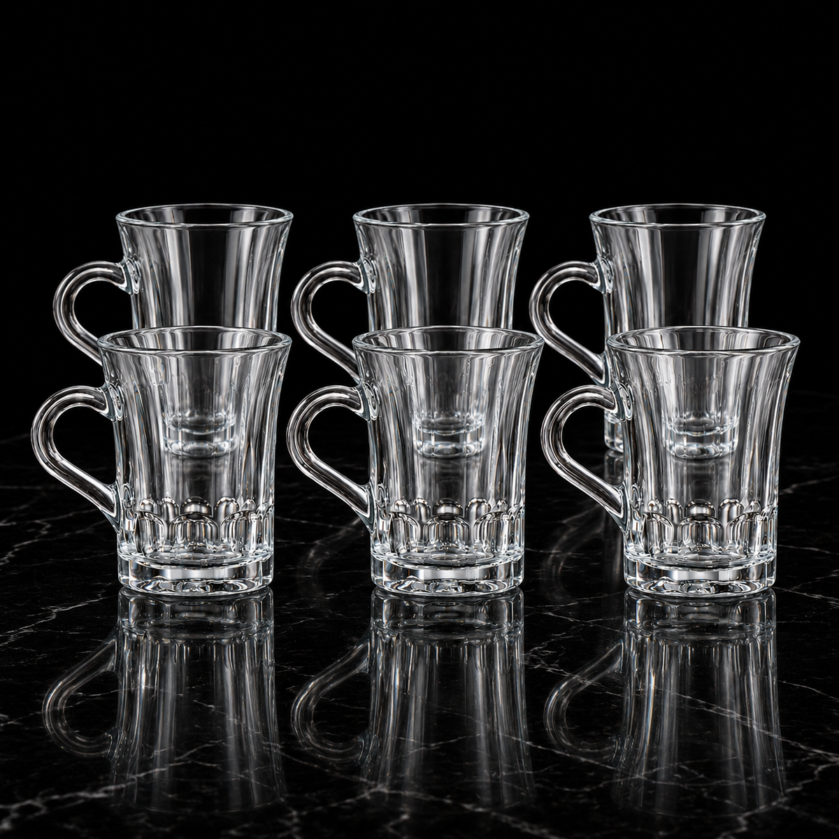M-113 glass mugs on black marble