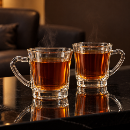 Clear glass mug in a living room