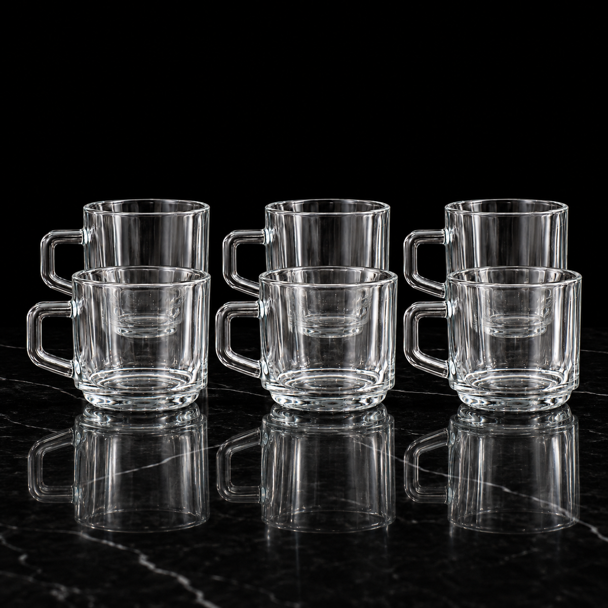 M-121 glass mugs on black marble
