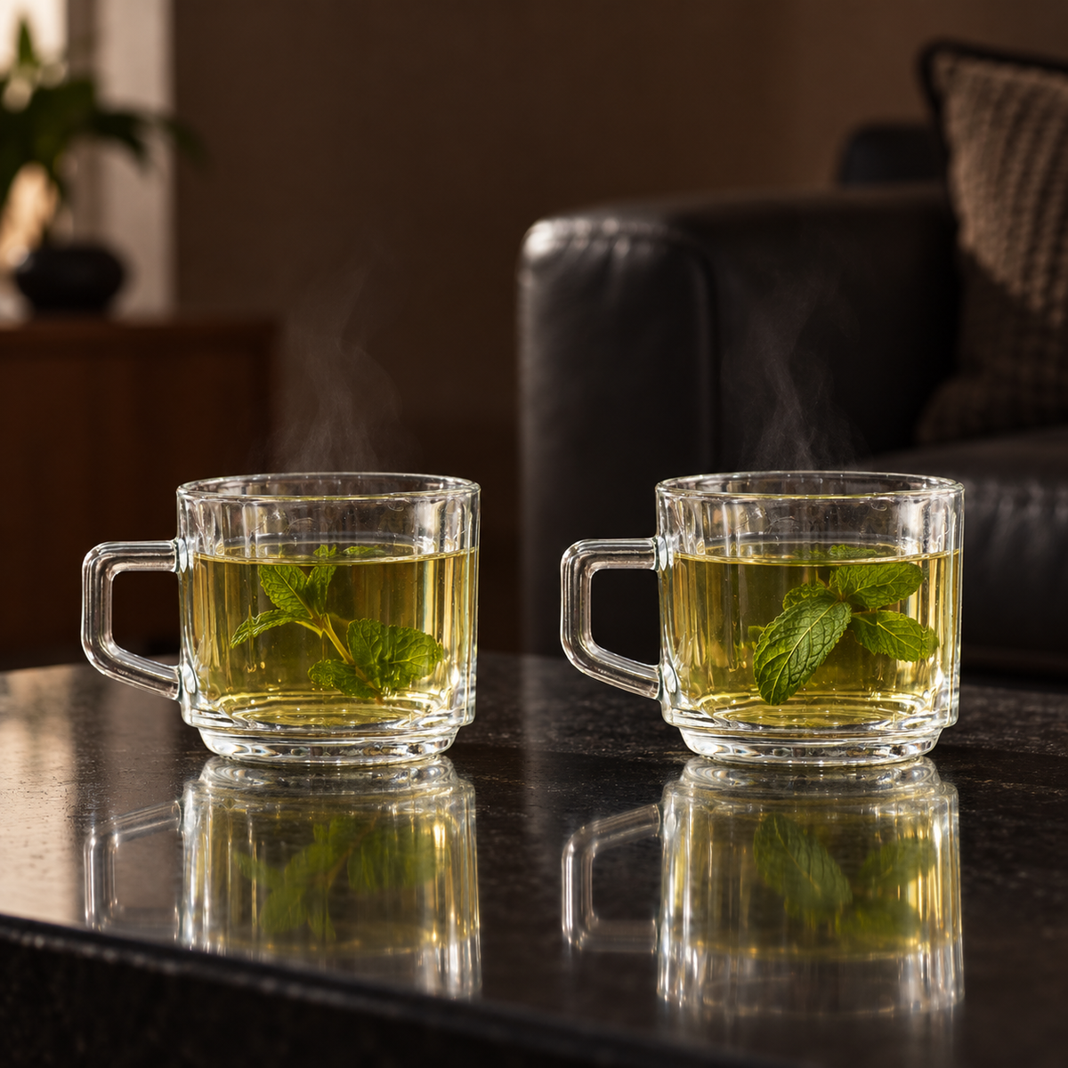 M-121 glass mugs with mint tea