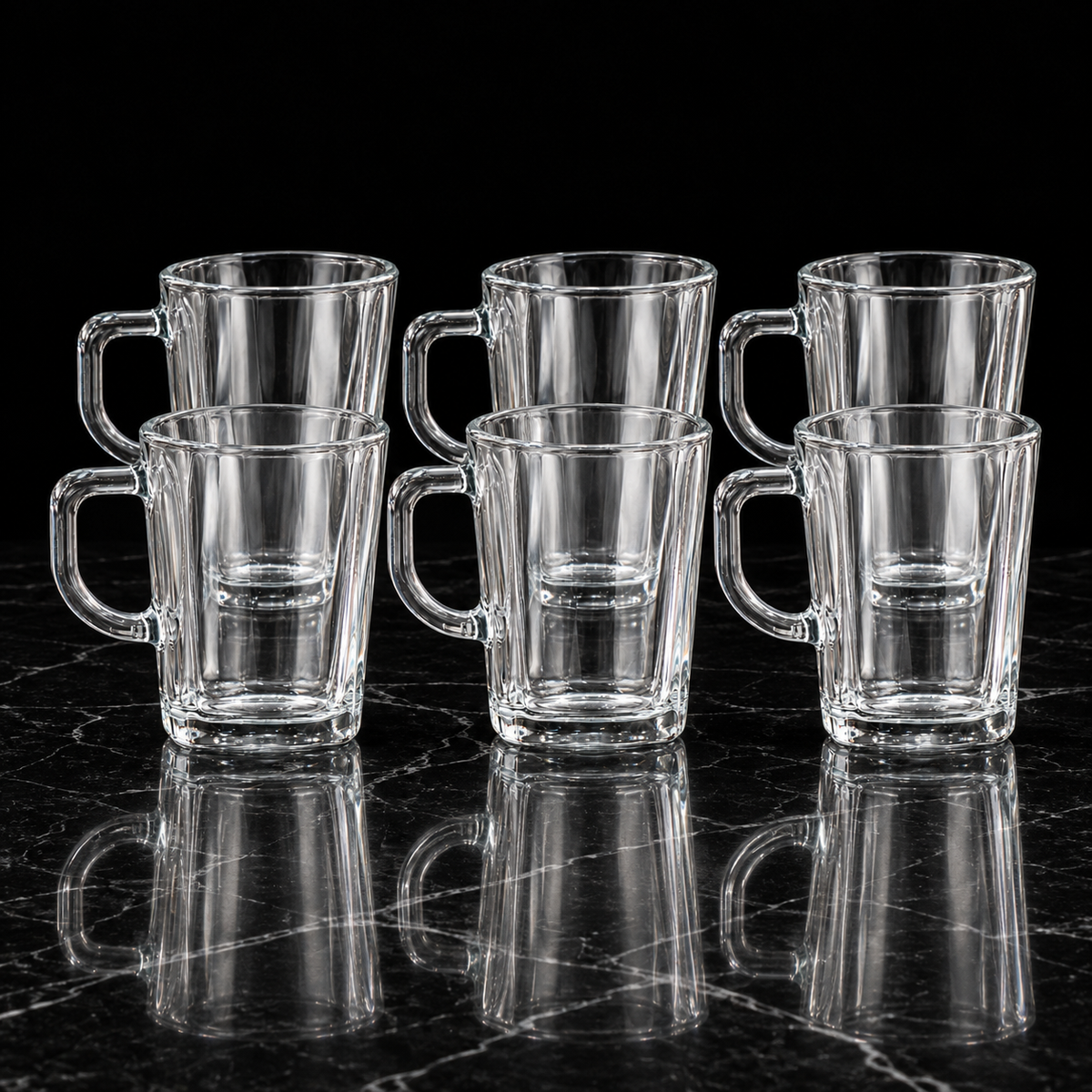 M-122 glass mugs on black marble