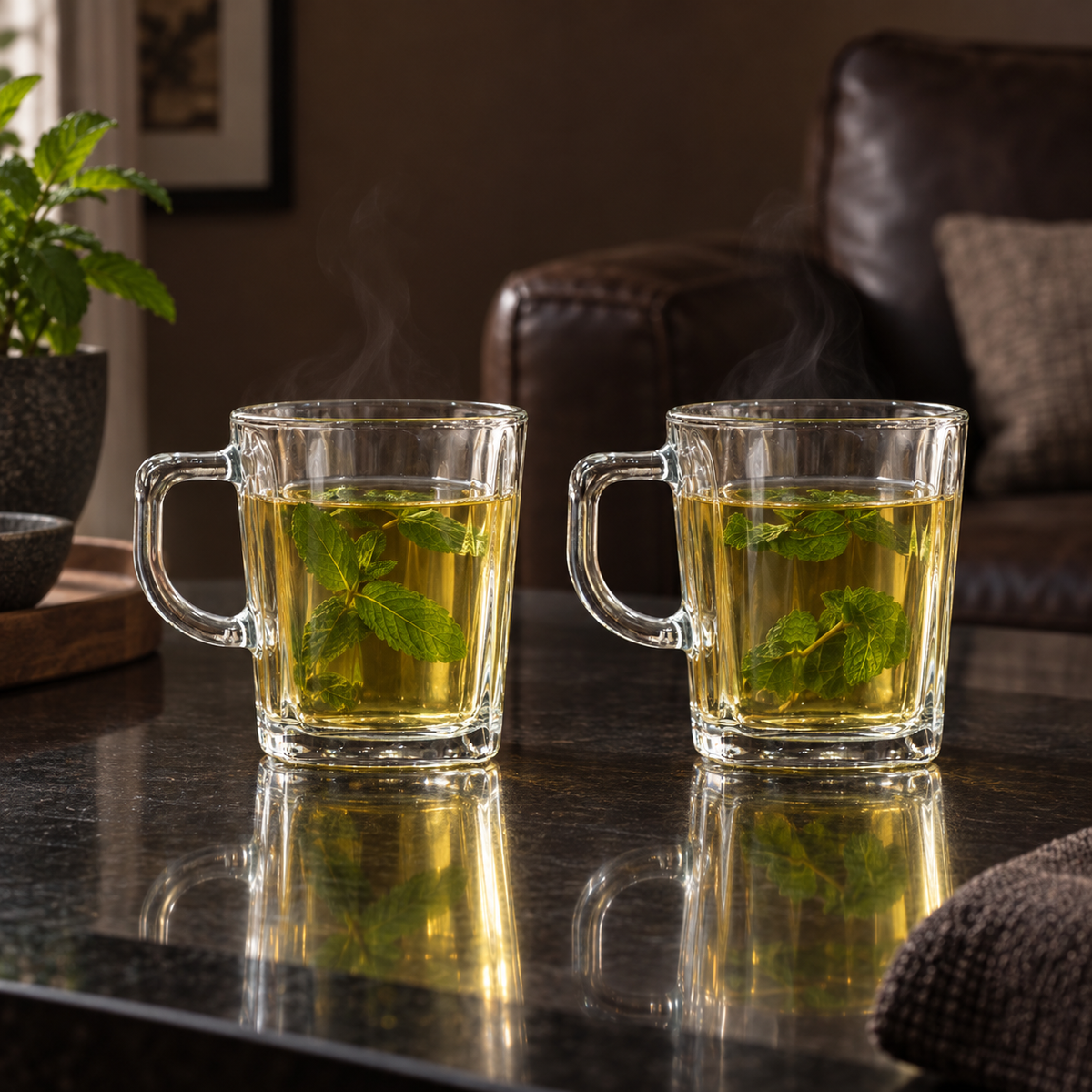 M-122 glass mugs with mint tea