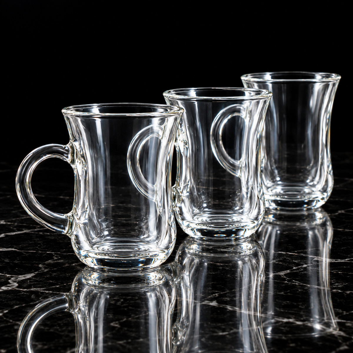 Glass Tea Mug on black marble