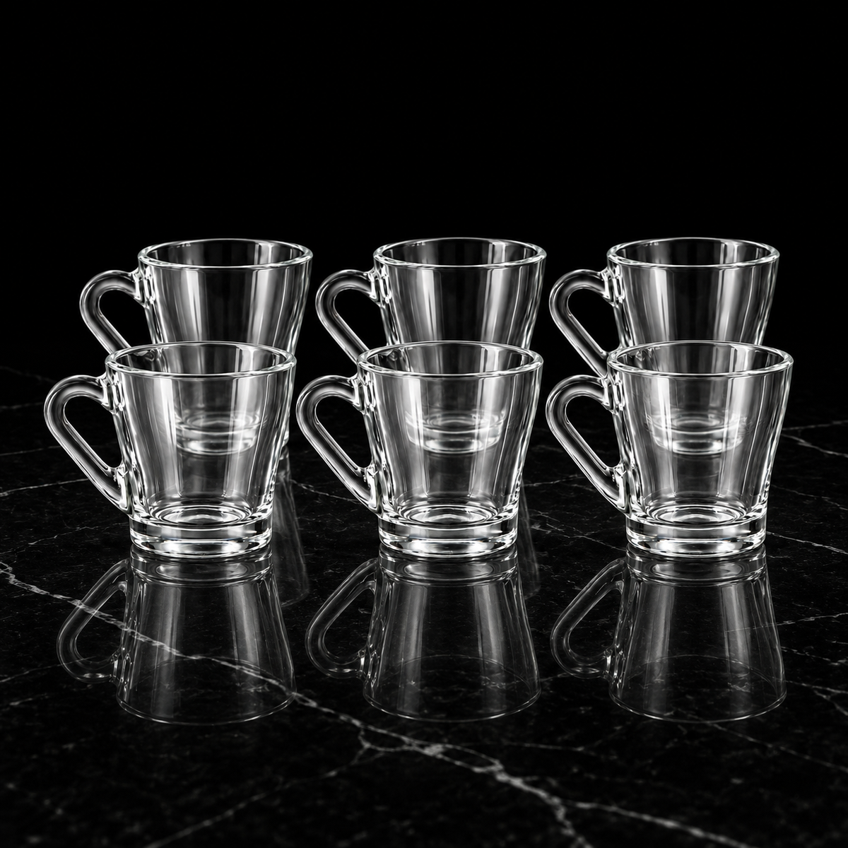 M-203 glass mugs on black marble