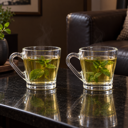 M-203 glass mugs with mint tea