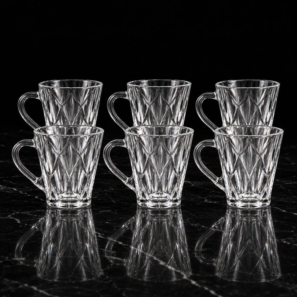 M-204 glass mugs on black marble