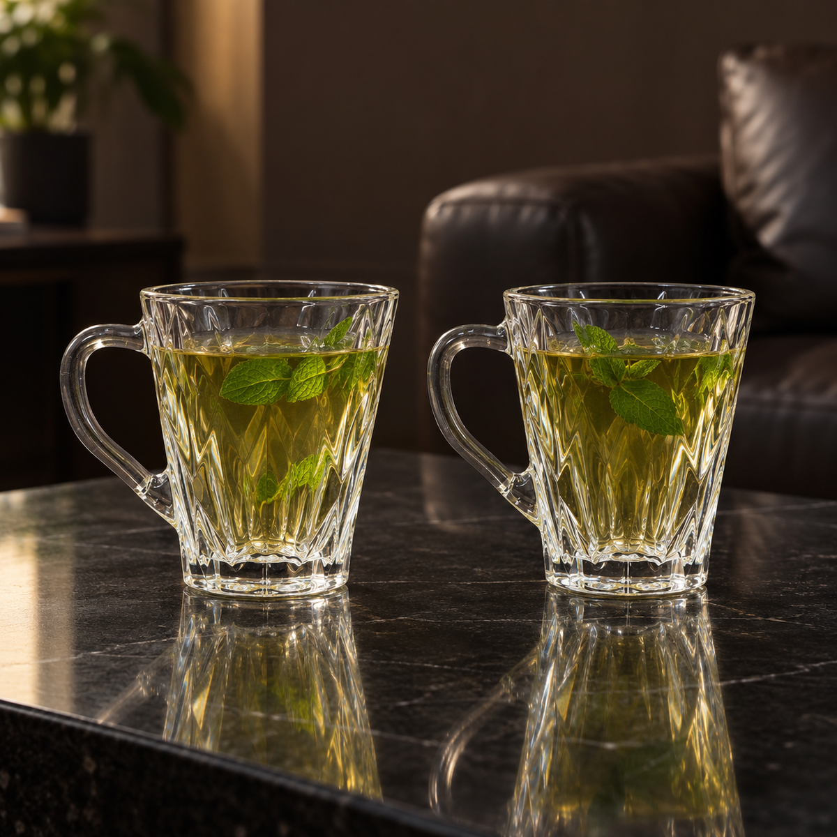 M-204 glass mugs with mint tea