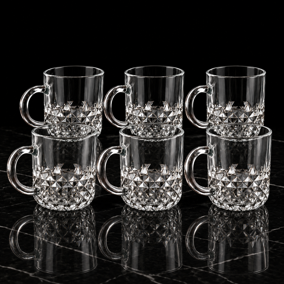 M-207 glass mugs on black marble