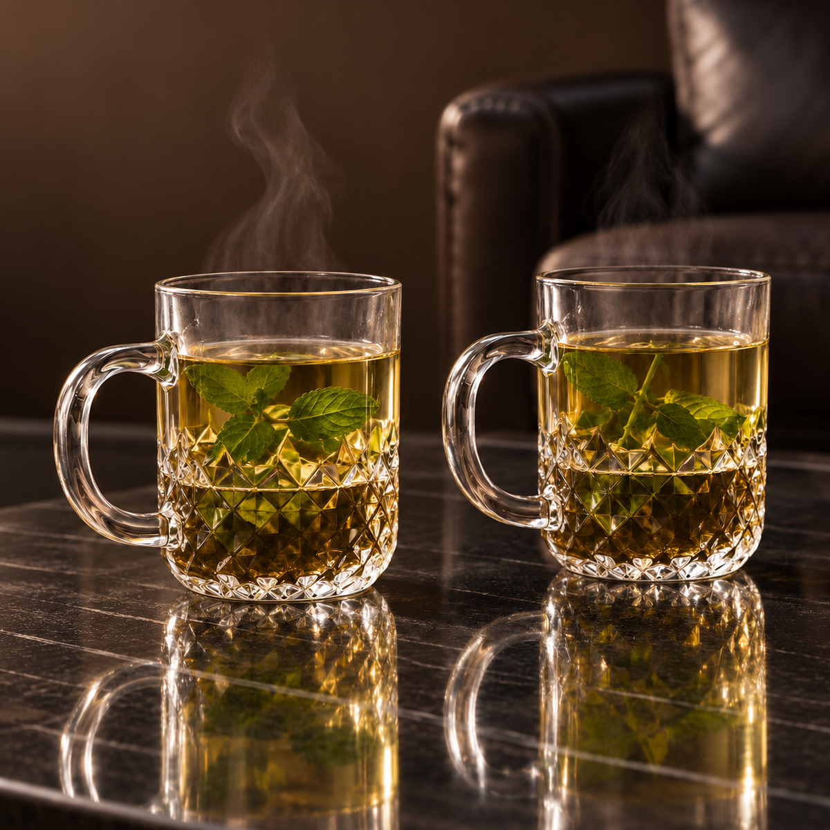M-207 glass mugs with mint tea