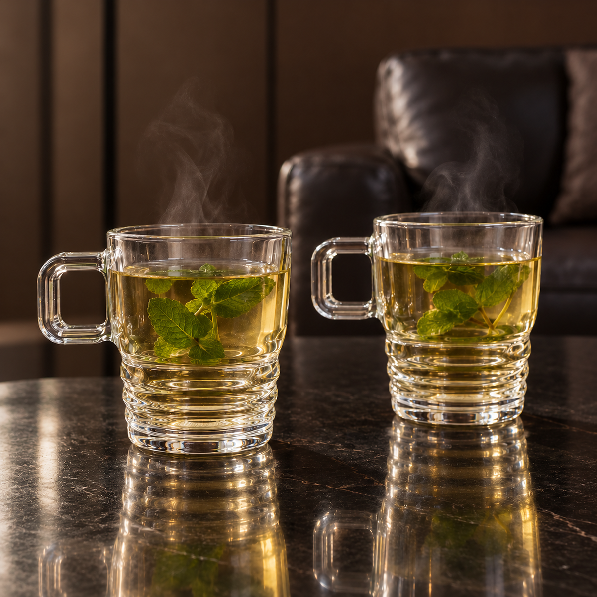 M-209 glass mugs with mint tea
