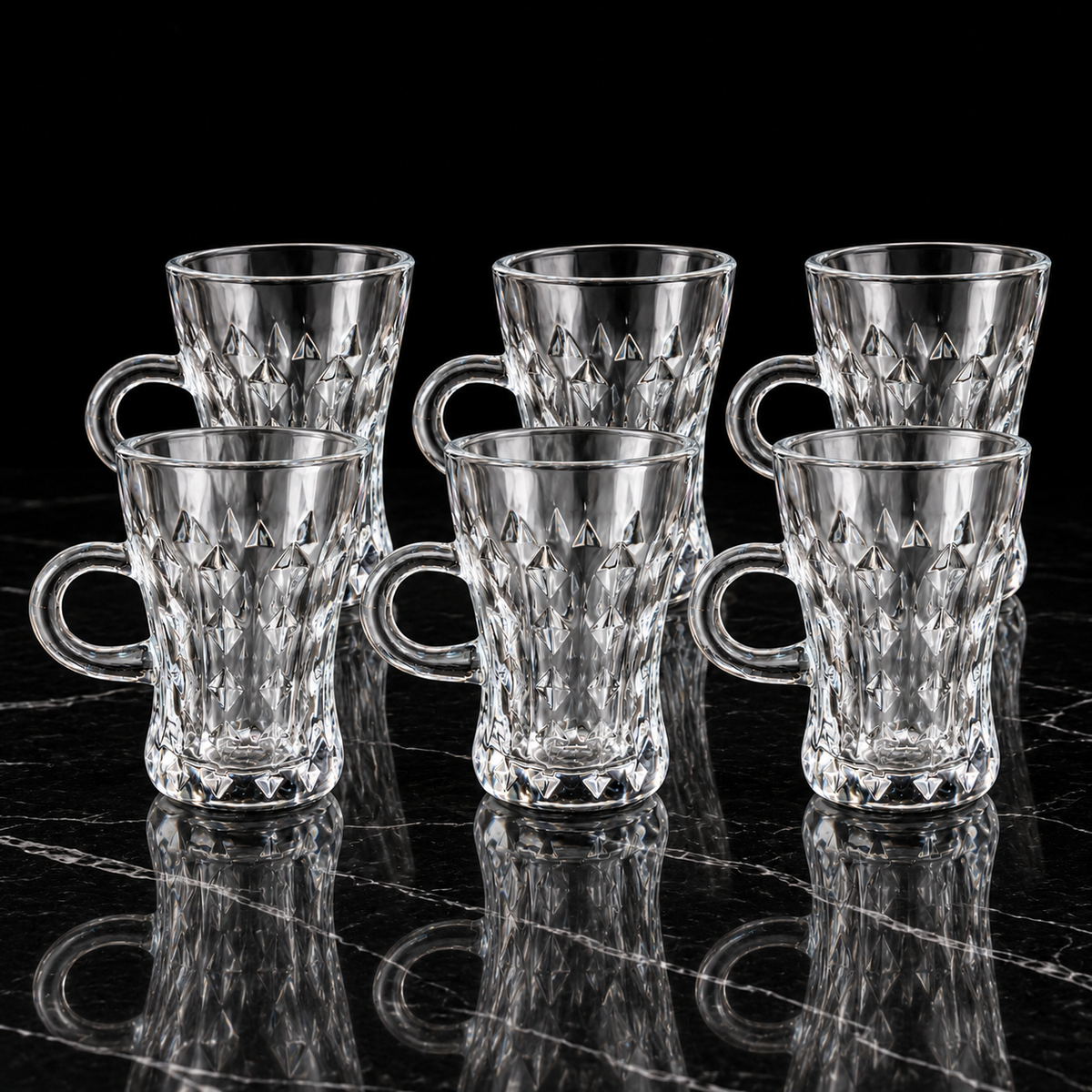 M-210 glass tea cups on black marble