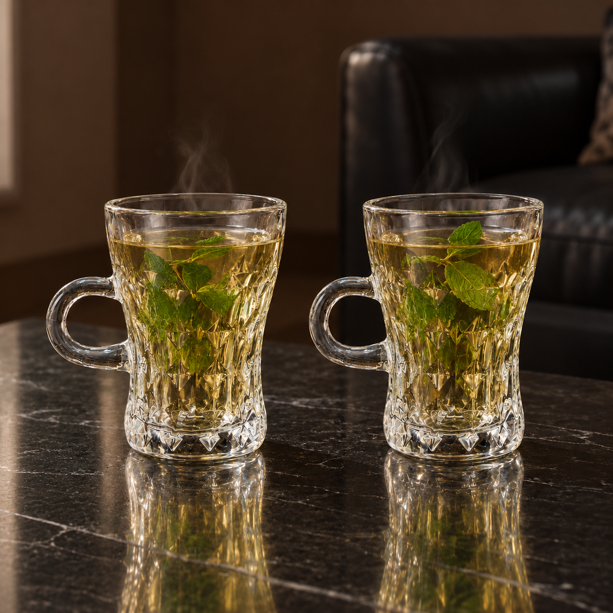 M-210 glass tea cups with mint tea