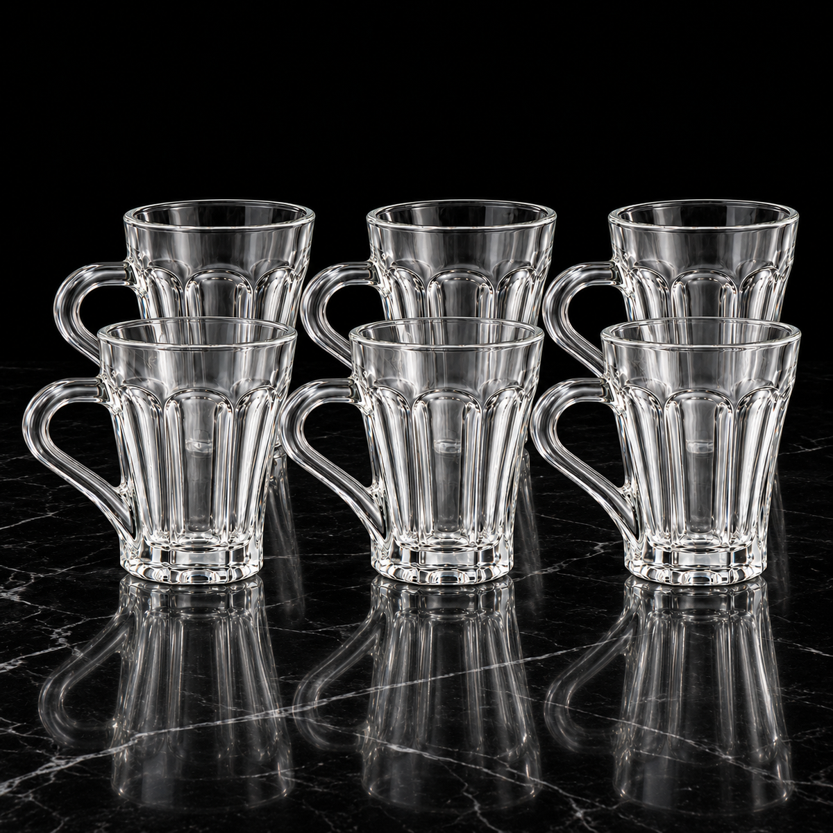 M-211 glass mugs on black marble