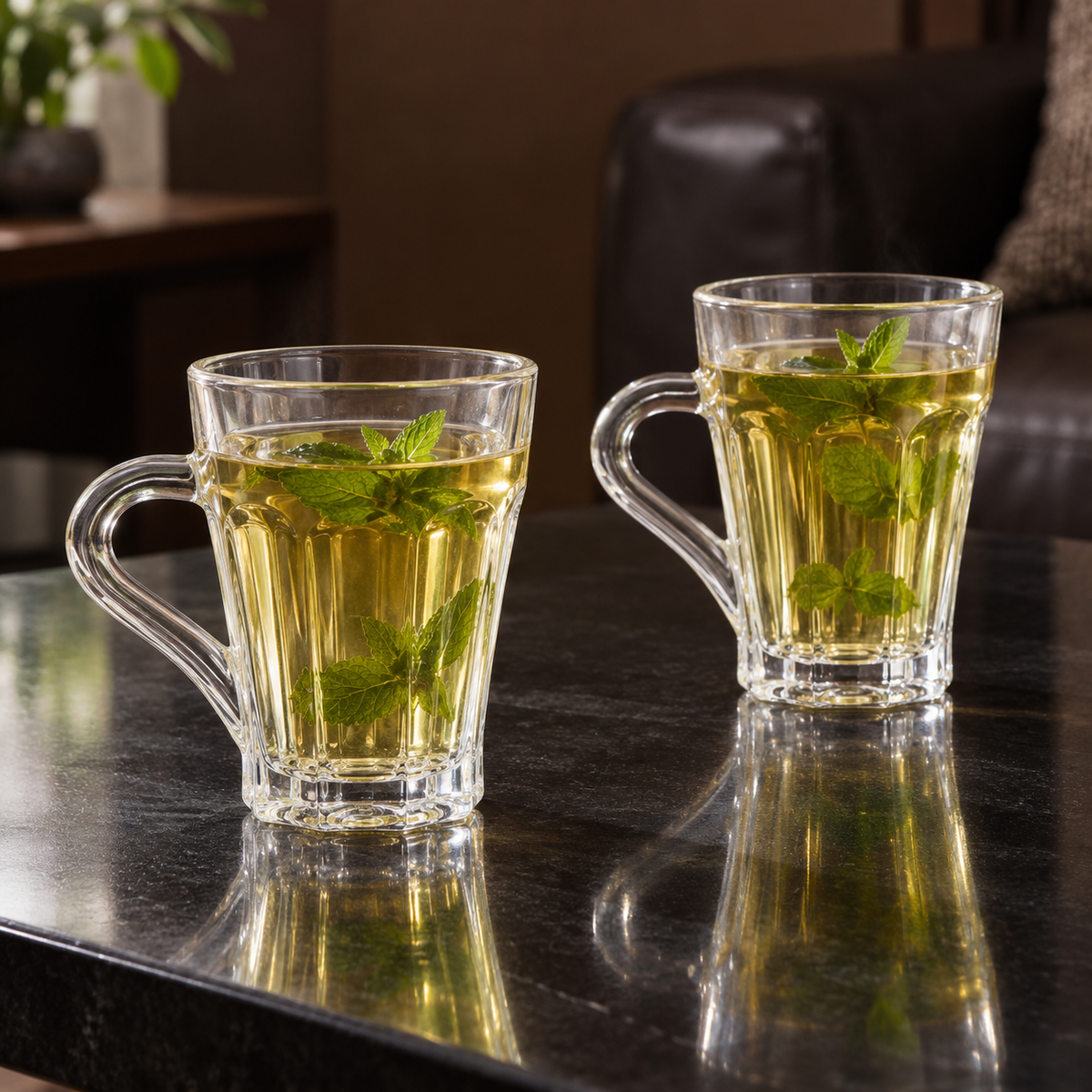 M-211 glass mugs with mint tea