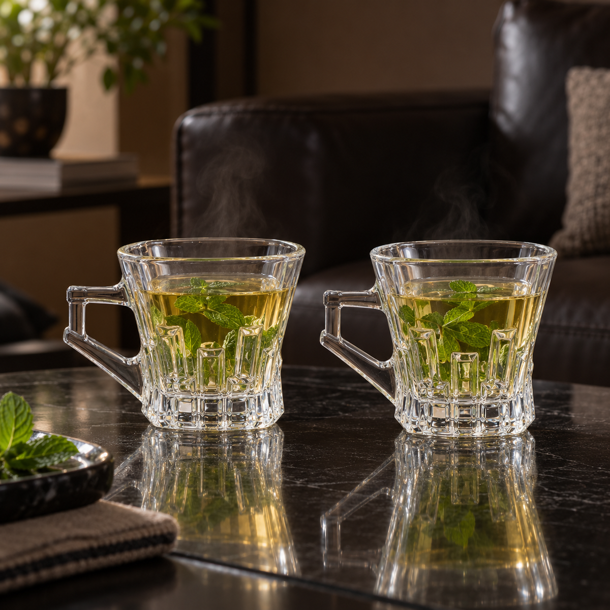 M-212 glass cups with mint tea