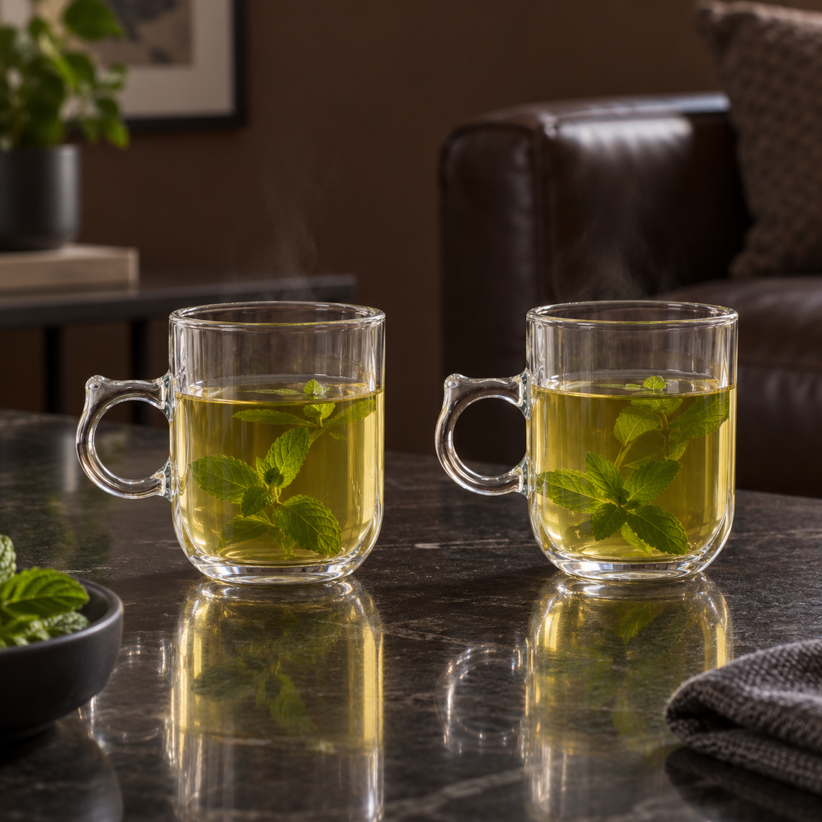 M-214 glass mugs with mint tea