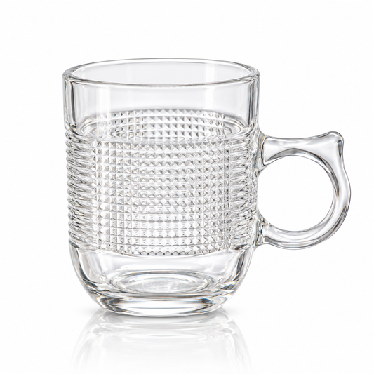 M-215 grid textured glass mug on white