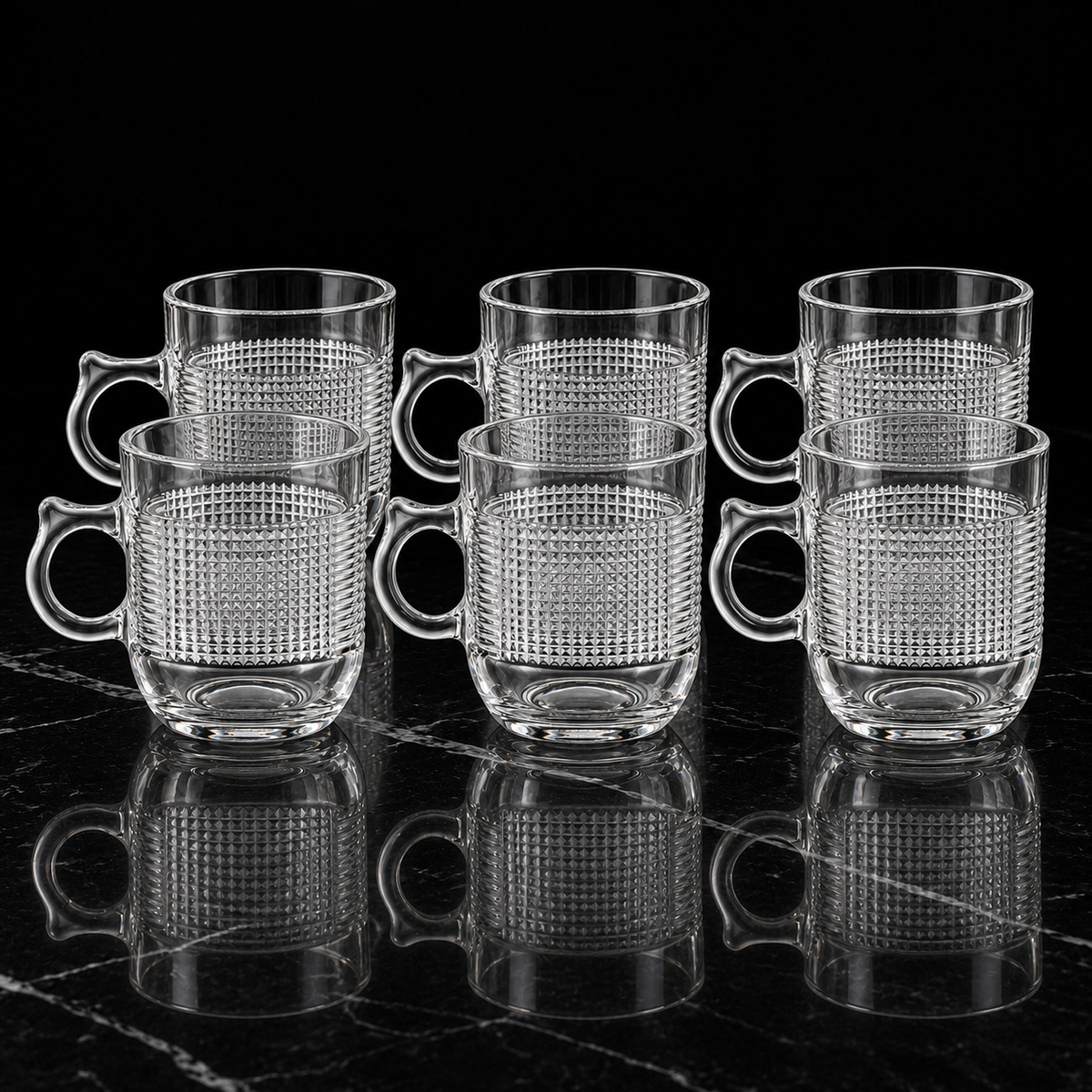 M-215 glass mugs on black marble
