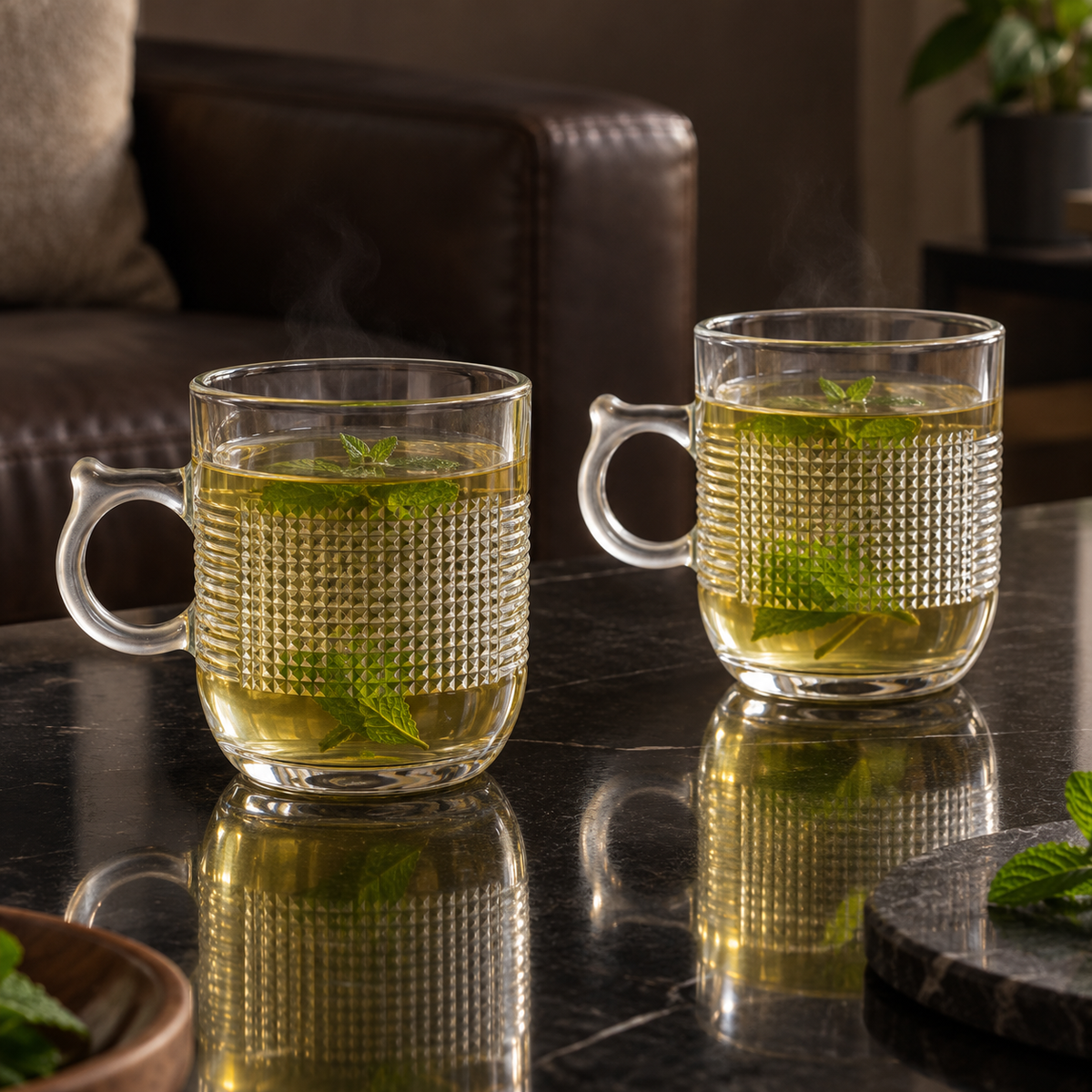 M-215 glass mugs with mint tea