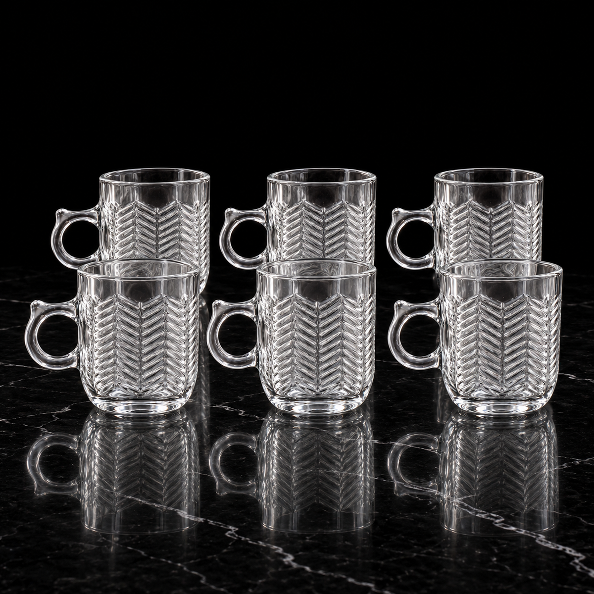 M-216 glass mugs on black marble