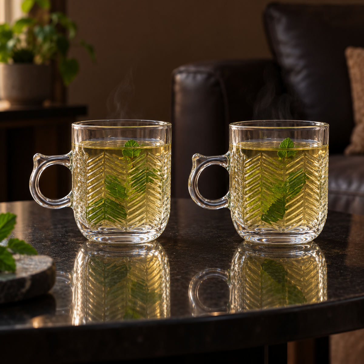 M-216 glass mugs with mint tea