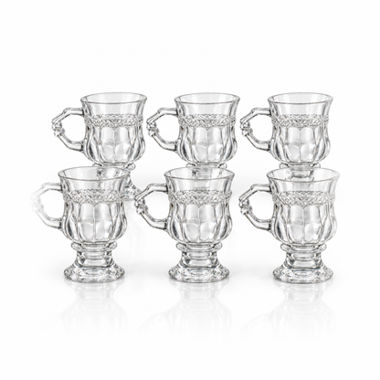 Set of six footed crystal tea glasses with diamond band