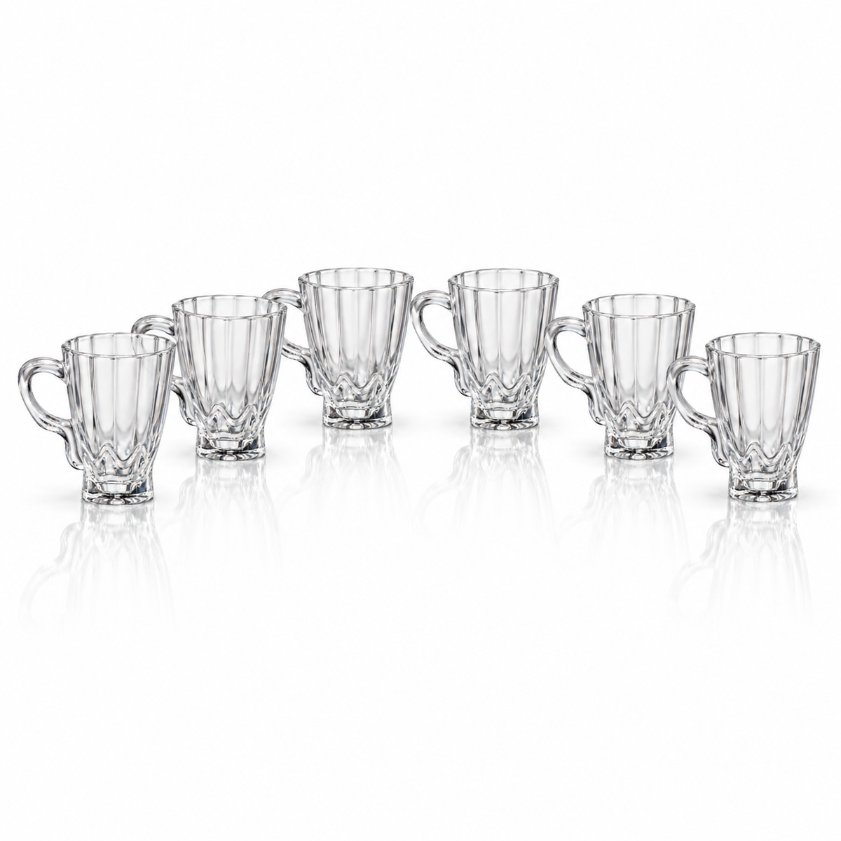 Set of six paneled glass tea mugs