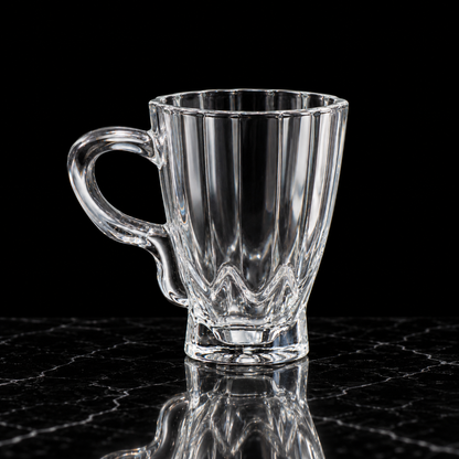 Paneled glass mug on black marble